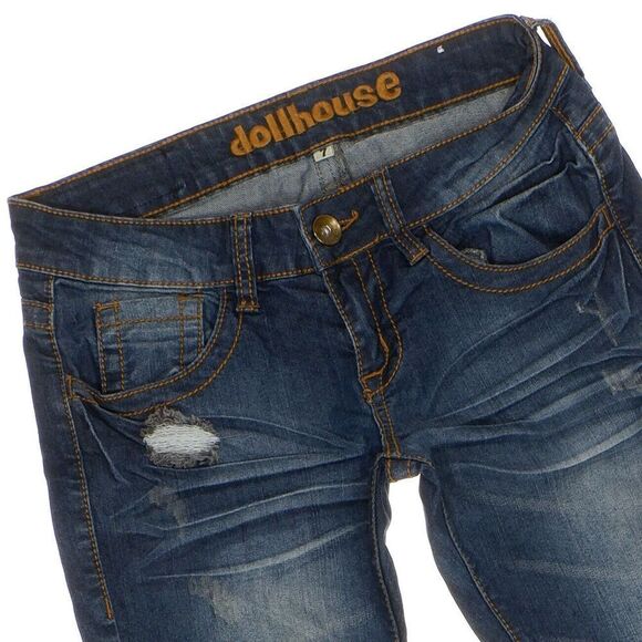 Dollhouse Skinny Jeans Size 7 Juniors Distressed Blue Denim Measures 28 x 30.5 - Picture 2 of 9